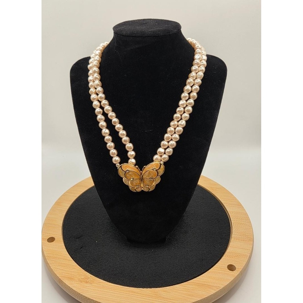 Vintage Jewelry KJL For Avon Necklace Gold Tone With Butterfly Pendant